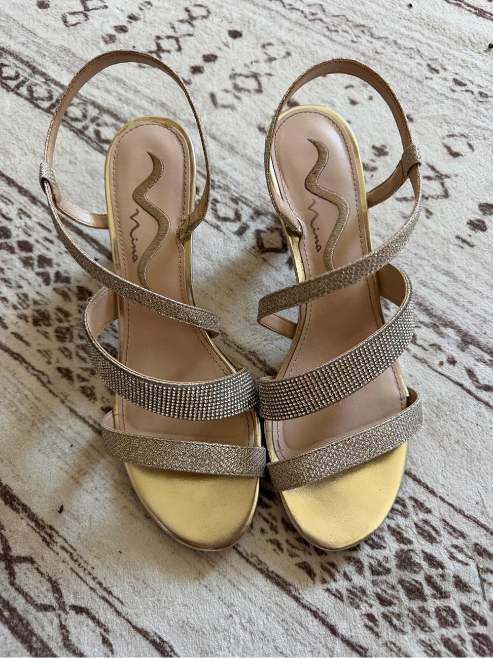 Nina Gold Rhinestone Strappy Heels